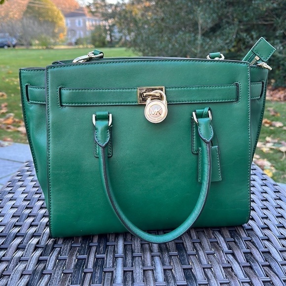 𝅺MICHAEL KORS Hamilton Emerald Green Large Leather Tote Bag